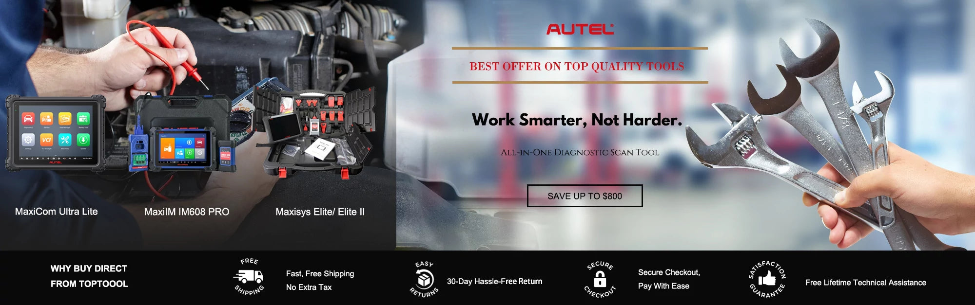 a picture shows top recommended autel all-in-one diagnostic scanners: maxicom ultra lite, maxiim im608 pro, maxisys elite/ elite 2