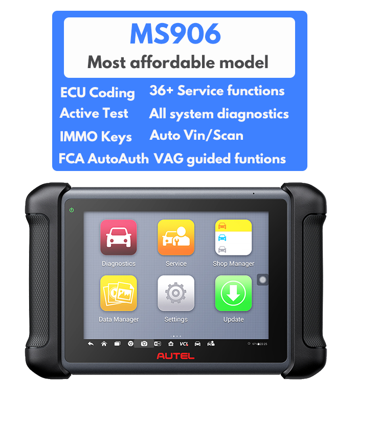 Image of Autel MaxiSys MS906 interface showcasing its advanced features. The interface features a vibrant color touchscreen display, with intuitive icons and menus for easy navigation. 